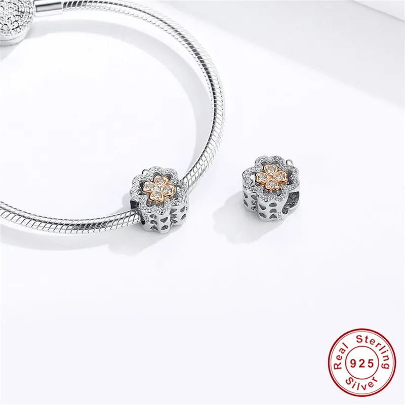 Fit Pandora браслет серебро 925 Белый CZ Клевер лук бусины в форме сердца S925 циркон цветок яблоко Подвески для ювелирных изделий