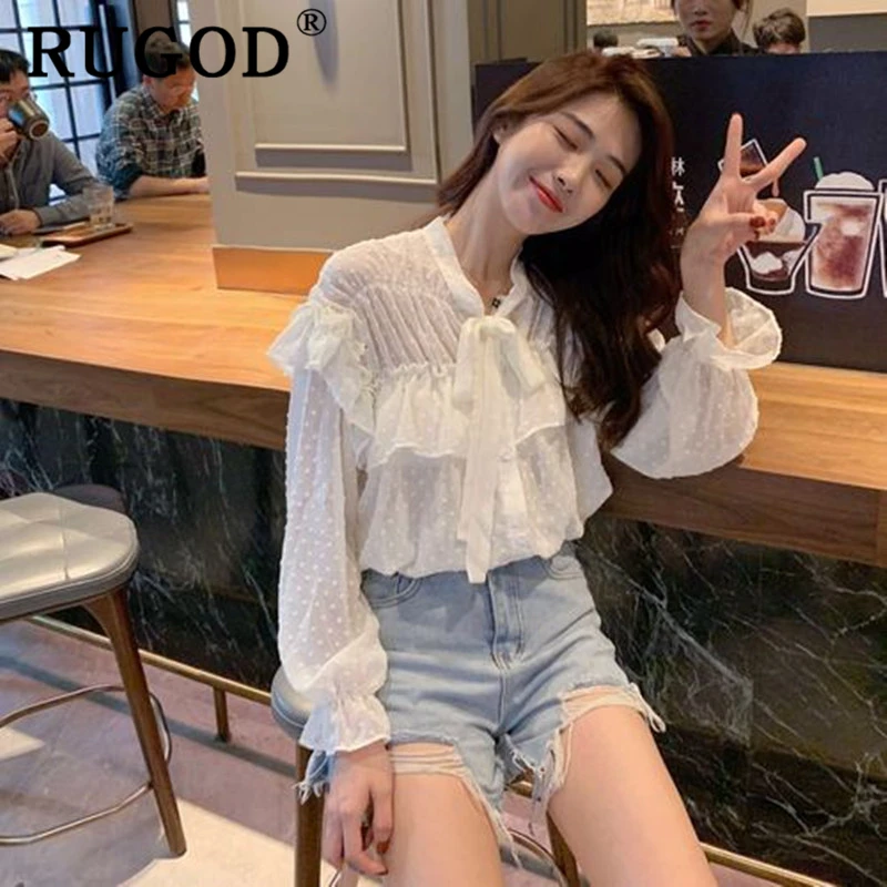 Женская шифоновая блузка RUGOD элегантная офисная в Корейском стиле с оборками и