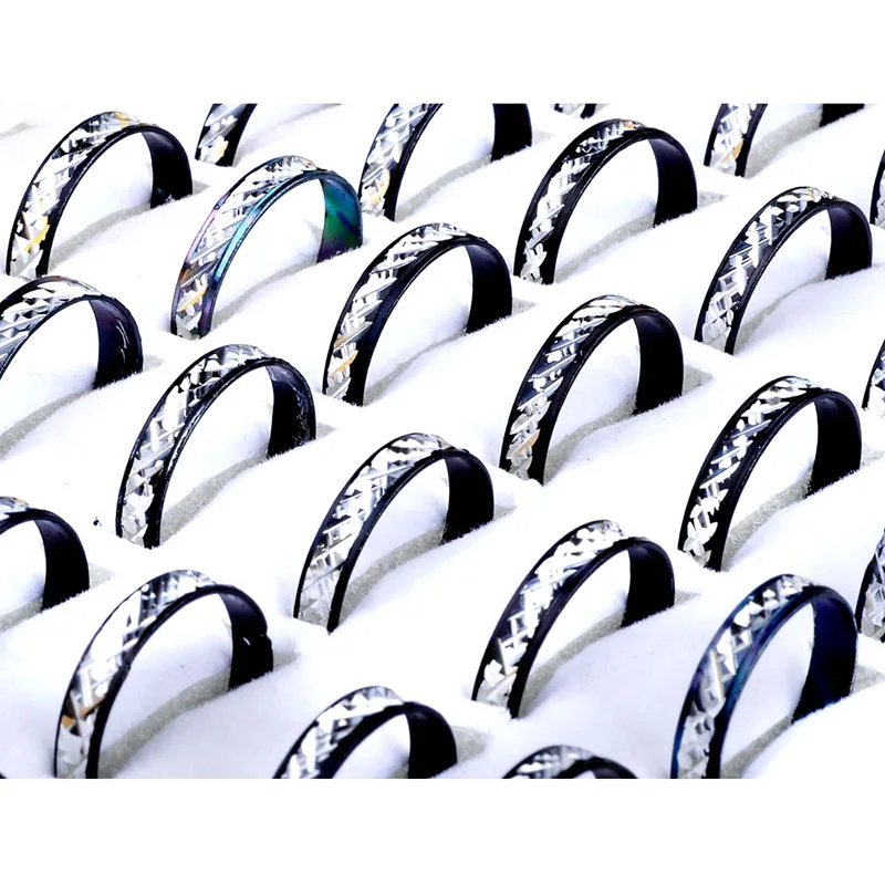 

100pcs Lots Black Silver Color Punk Aluminum Rings For Men Wholesale Women Band Ring Jewelry High Quality Cheap Free SHip