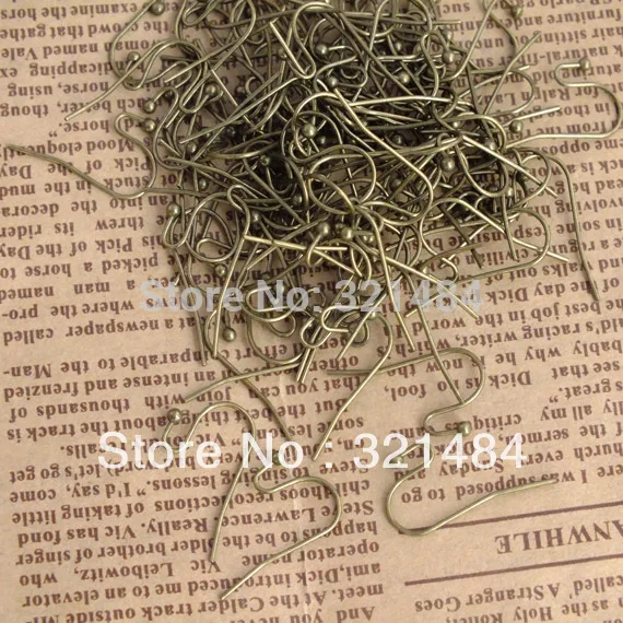 Free shipping 2000pcs Antique brass bronze Tone Metal Ball end Design French Earwire Earring Wires Hook Jewelry Findings