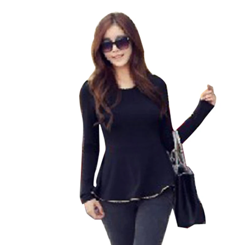 New Fashion T-shirt Sexy Womens Tunic Gold Hem Long Sleeves Fitted Peplum Tops Shirts D0006 | Женская одежда