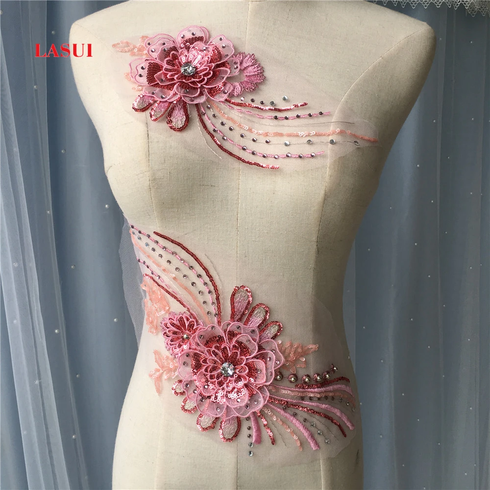 LASUI 36*15 см 26*11 розового золота 3D Аппликации из кружева с пайетками bedazzle юбкой для