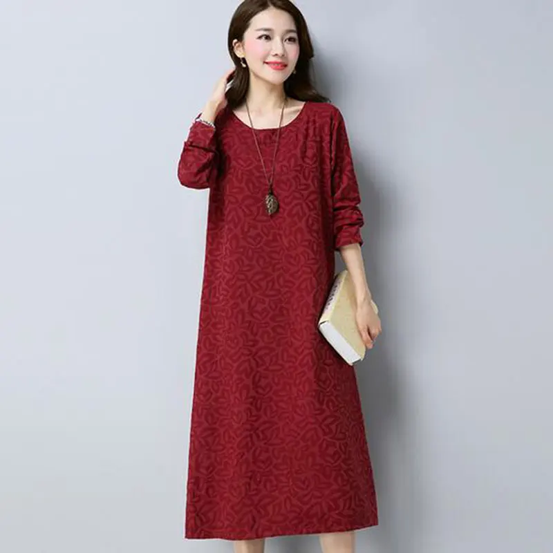 Женское платье с цветочной вышивкой свободное хлопковое большого размера