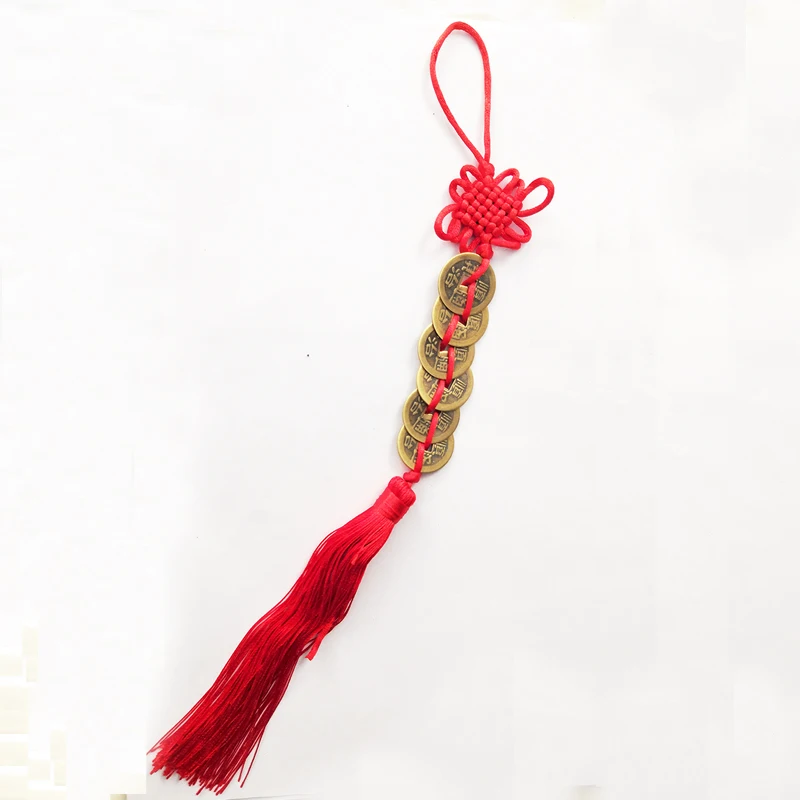Красный китайский узел фэн-шуй очаровательные защитные старинные монеты I CHING