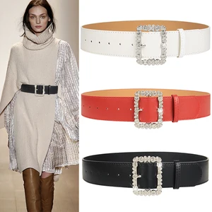 Ремень из ПУ кожи Женский, Модный черный пояс с серебристой пряжкой с язычком, для джинсов