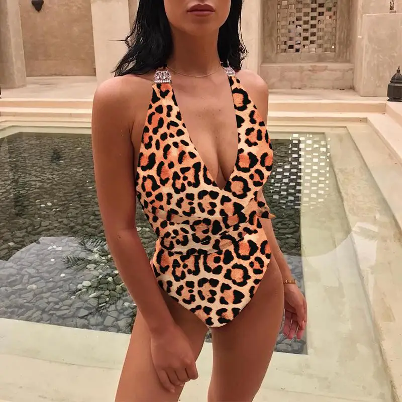 Misswim Цельный купальник с глубоким вырезом женский леопардовый боди для ребенка