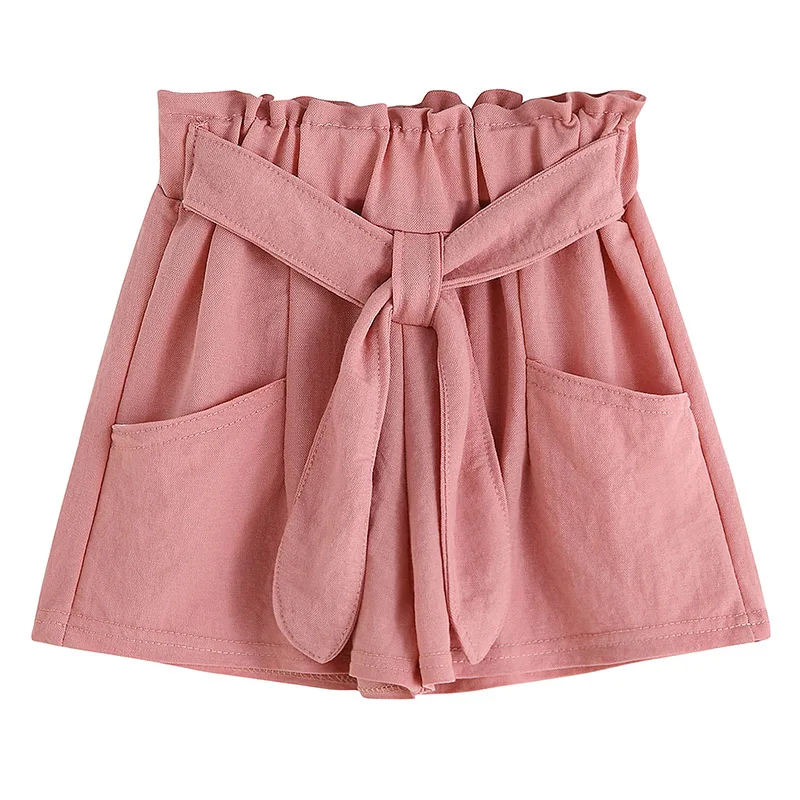 Новинка 2020 года штаны для девочек однотонные летние шорты с карманами и бантом на