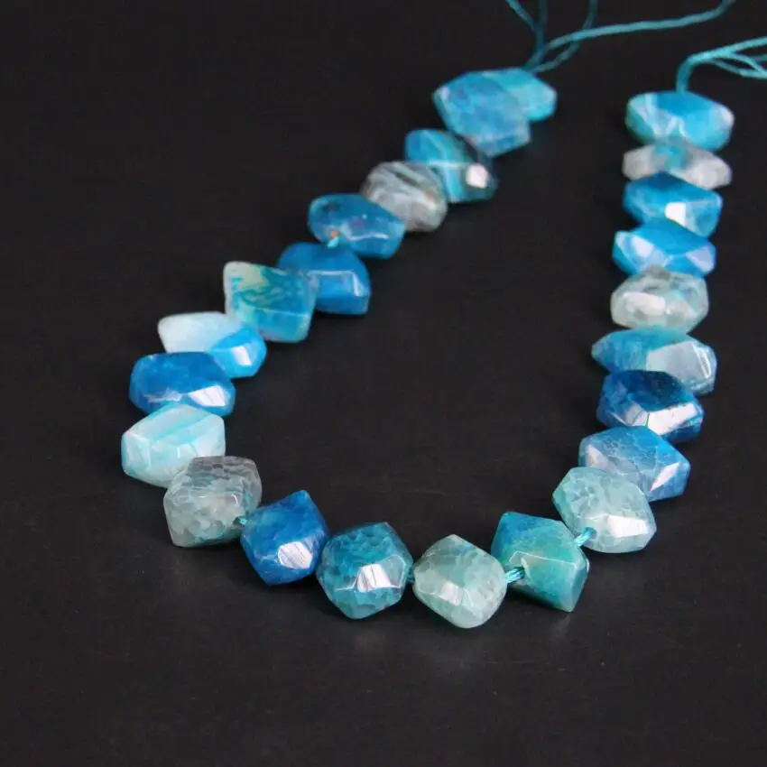 

15.5"/strand Blue Crack Natural Agates Drusy Faceted Nugget Slab Beads,Raw Onxy Gems Cut Slice Pendants For Jewelry Making