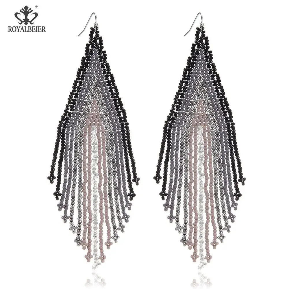 ES0377e ROYALBEIER, женские серьги из смолы, круглые подвески, Mujer Moda, ручная работа, висячие серьги в стиле бохо для женщин, ювелирные изделия - Окраска металла: ES0377e