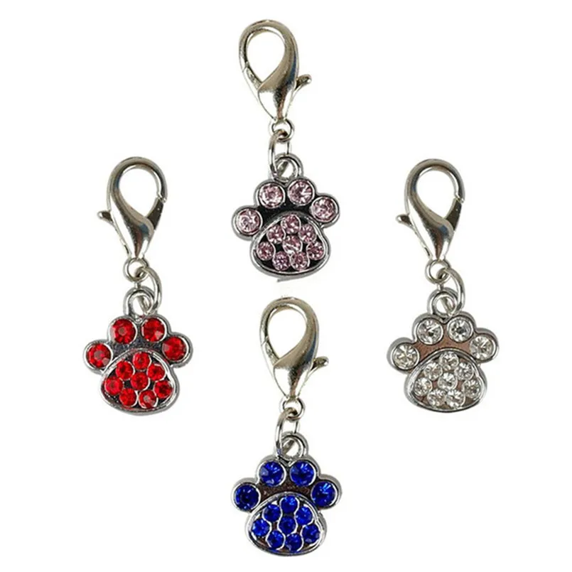 Pet кулон Pawprint Украшенные стразами мигает животное кошка ошейник теги Цепочки и