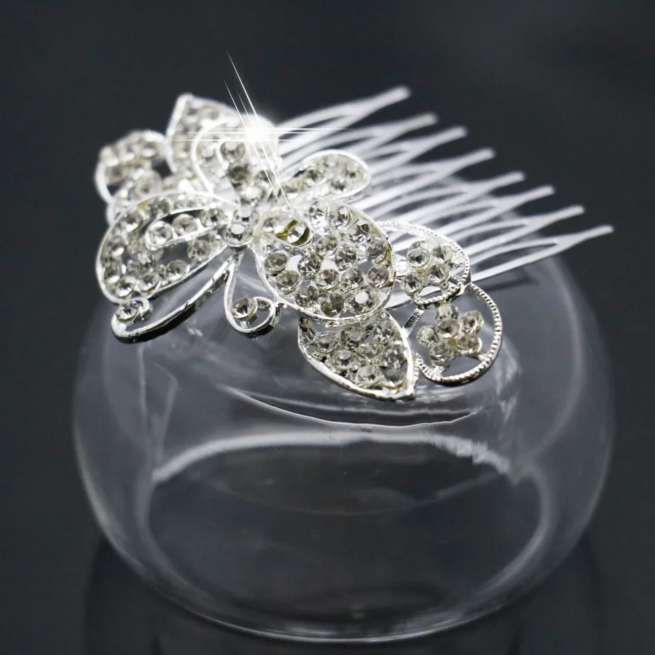 Цветочная шпилька для волос со стразами в форме бабочки гребень с листьями