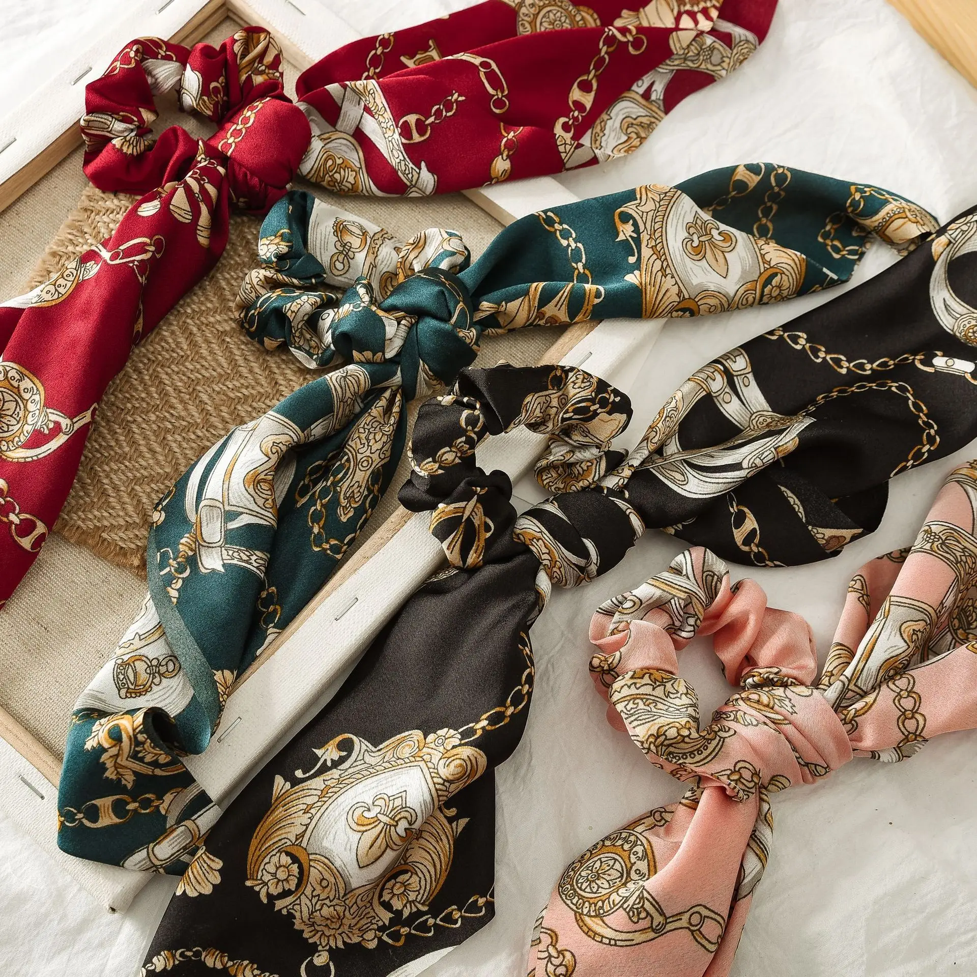 Summer Flower Printed Women Elastic Scrunchies Hair Bands Retro Hair Ties Scarf Rubber Band Hair Accessories for Women Girls