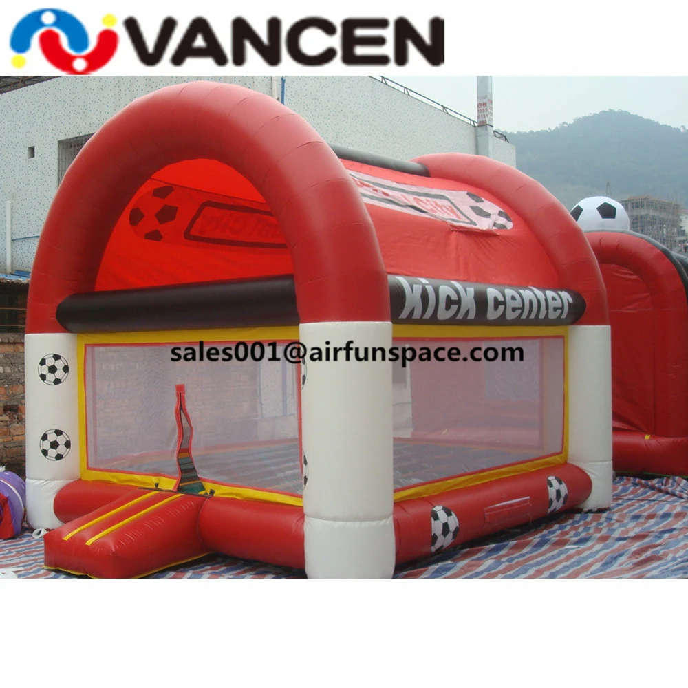 

Promotional 4*5m inflatable soccer bouncer sport game free air blower inflatable jumping house for soccer shooting game