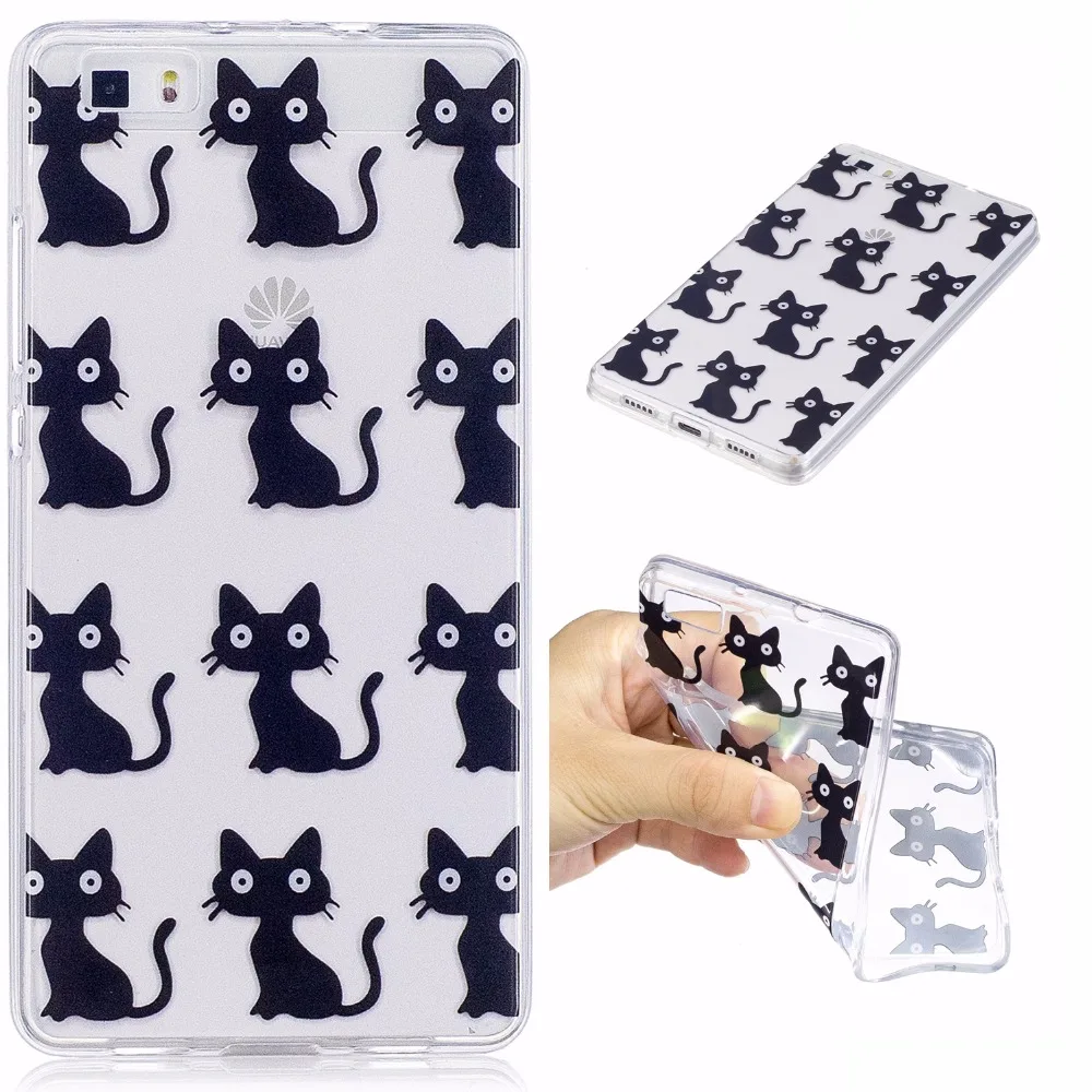 ARYIKUM Black Cat Case For Huawei P8 Lite ALE-L21 Cartoon Rainbow Unicorn Silicone Cover Huawai Hawei Huaway |