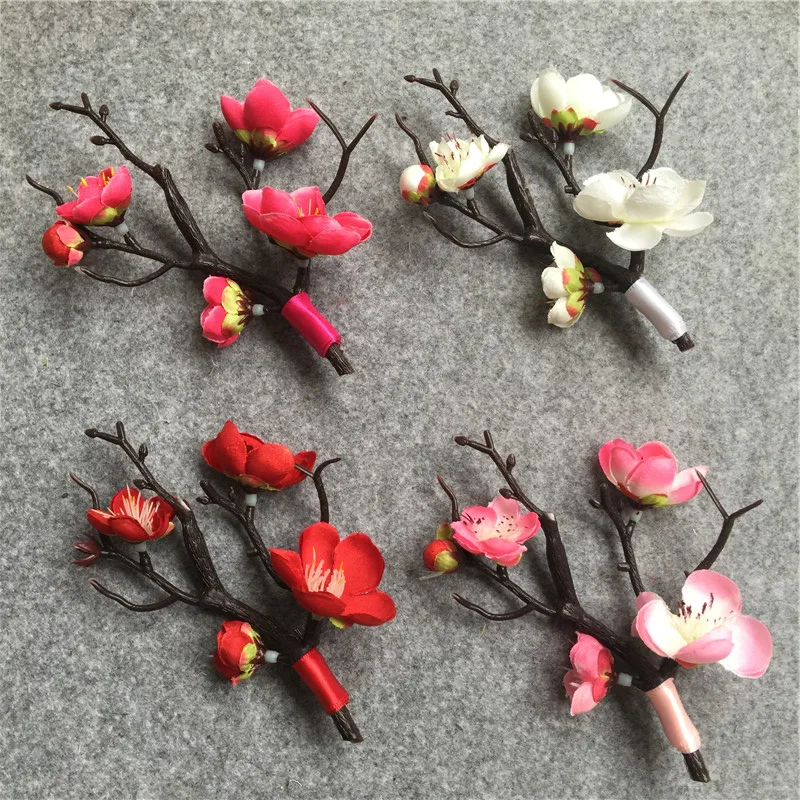 Бутоньерка WeddingBobDIY искусственная бутоньерка с цветком персика для жених