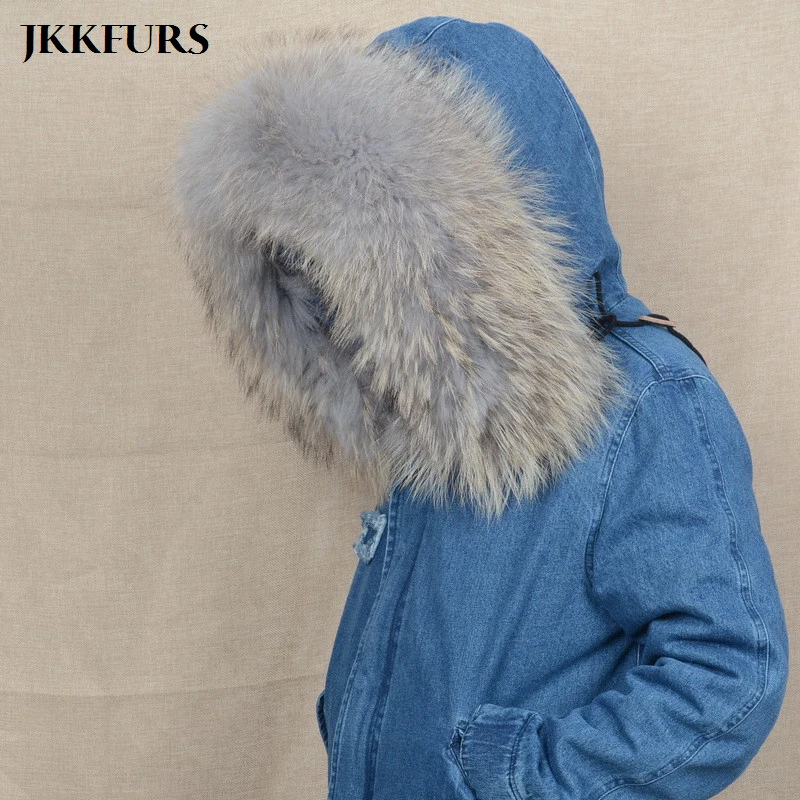 JKKFURS большой натуральный мех енота отделка воротник для женщин и мужчин Модная парка капюшон натуральный шарф Высокое качество подкладка S1535