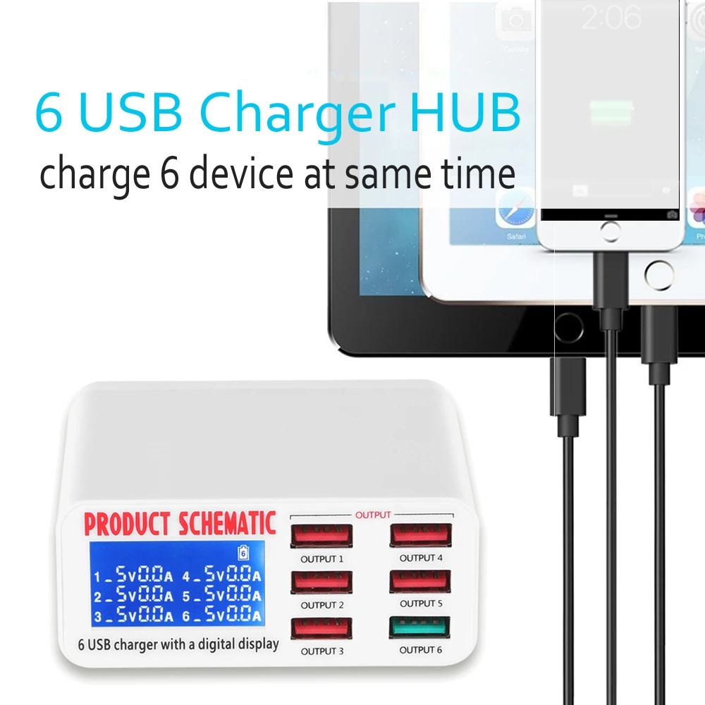 3 0 F Зарядка 6 USB зарядное устройство концентратор 40 Вт 5 в А умный светодиодный