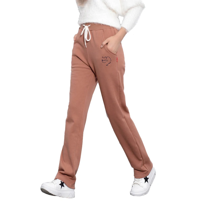 Зимние милые повседневные Свободные флисовые штаны-шаровары с завязками женские