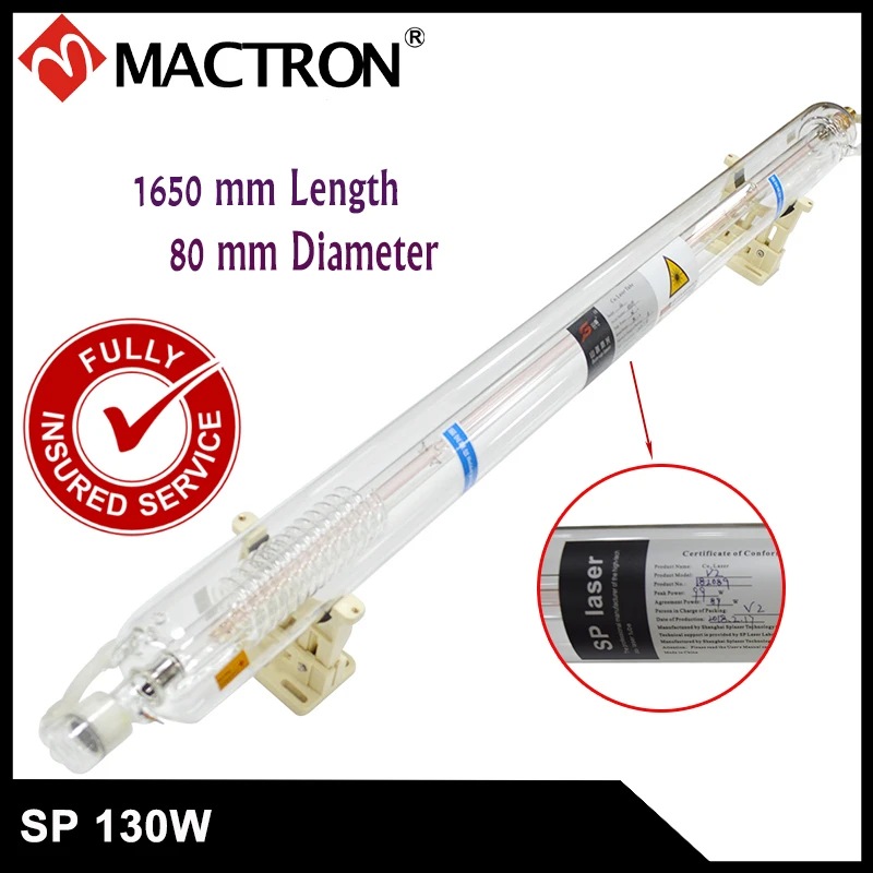 

1 PCS High Quality SP Brand Water Cooled 130W Co2 Laser Tube 1650mm Length 8 Months Warranty