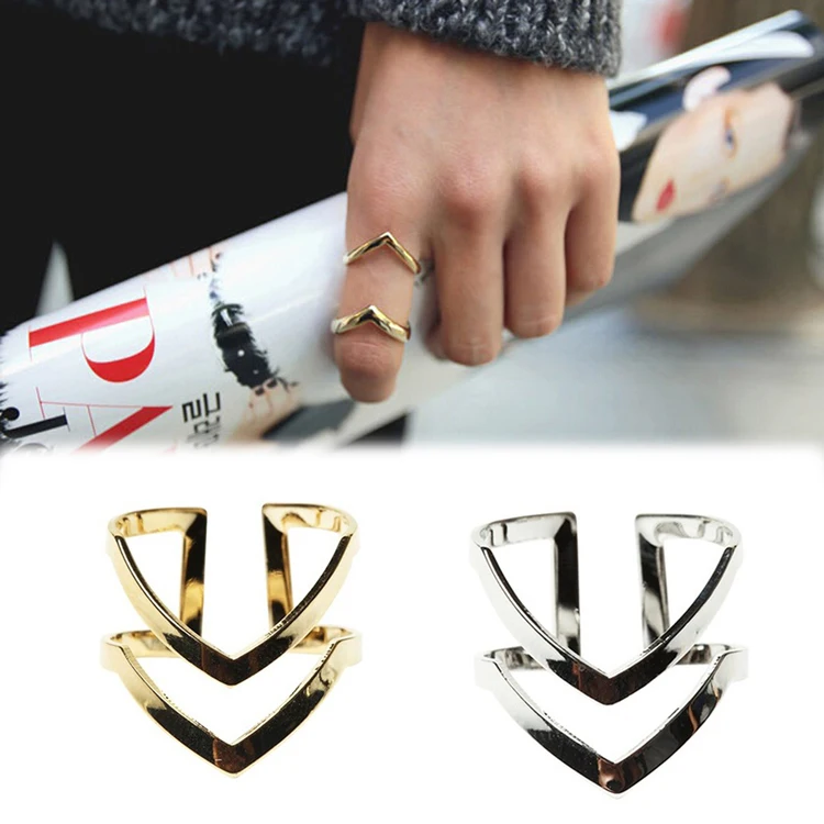 Fashion Plated Double V-shaped Half Opened Adjustable Vintage Woman Rings Charming Jewelery RING-0239 | Украшения и аксессуары