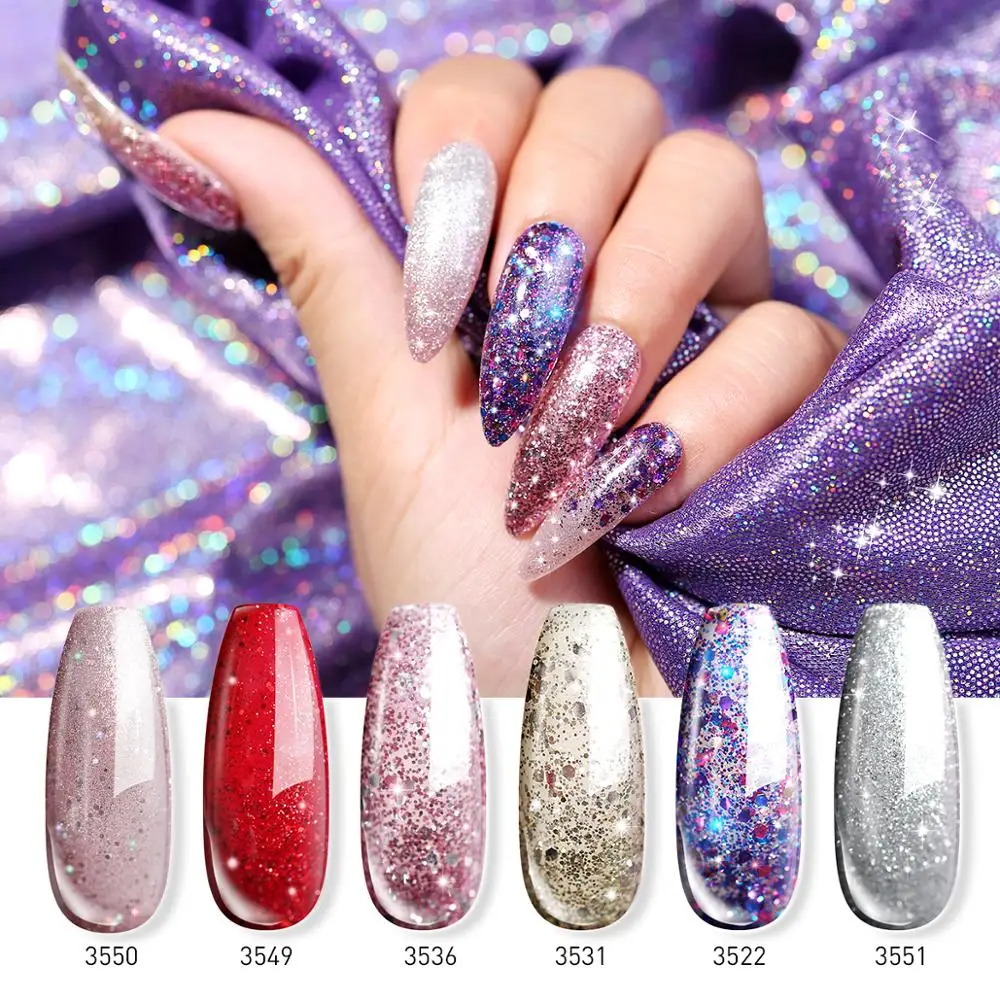 Modelones 6 шт./лот УФ лак для ногтей с блестками Блестки нейл Арта (искусство