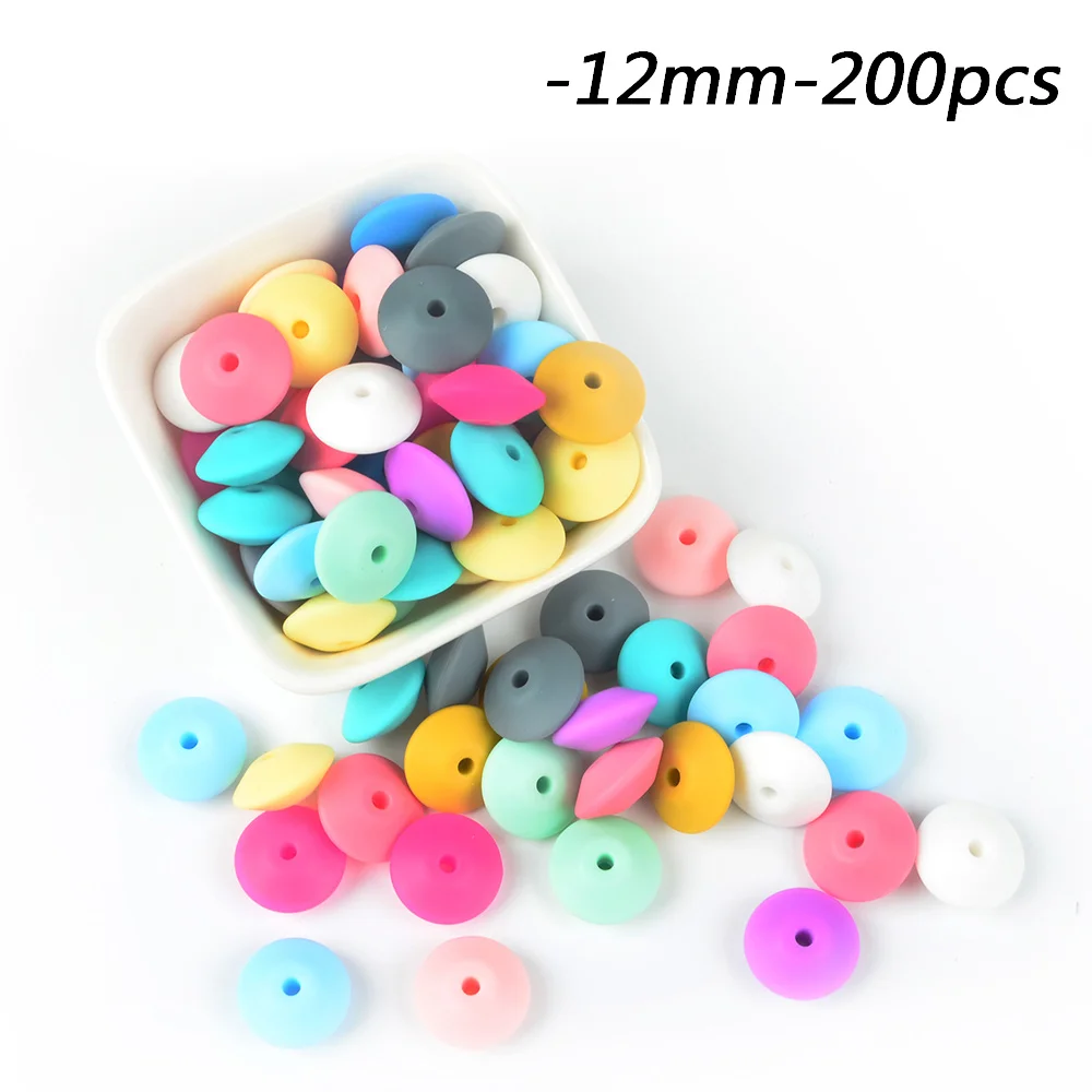 mix color LOFCA, 200 шт./лот, пищевая чечевица, силиконовые бусины, 12 мм, без бисфенола, Детские Прорезыватели, игрушки для кормления, подарок для прорезывания зубов, ожерелье, браслет, сделай сам - Цвет: mix color