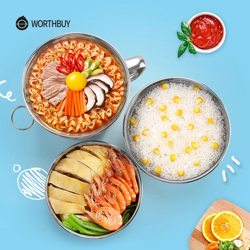Worthbuy 304 Нержавеющая сталь чаша с ручкой и крышкой индукции Плита Отопление риса