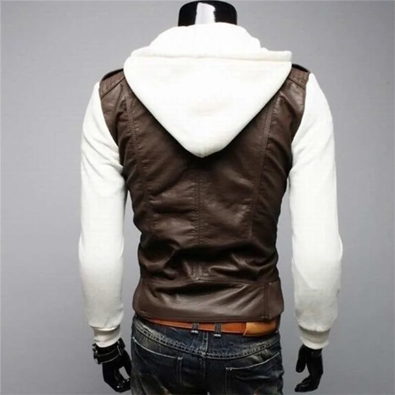 Модное мужское пальто из искусственной кожи в стиле рок приталенная куртка с