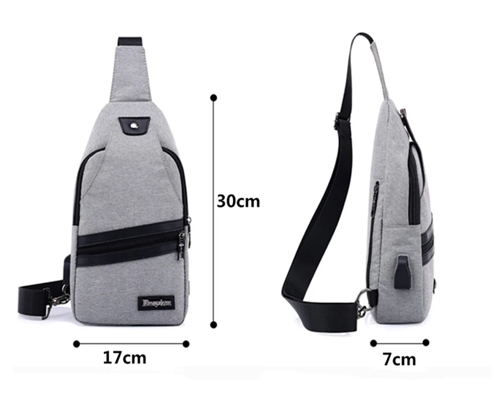 Горячая 2017 новая мода USB дизайн Холст Сумка грудь мужчины сумка Anti Theft Большая