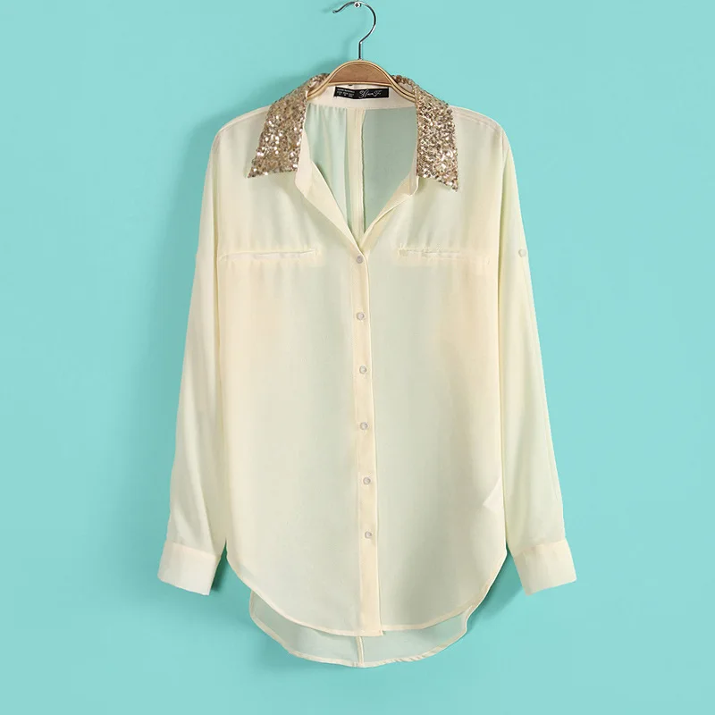Женская рубашка с длинным рукавом пайетками|ladies blouses|full sleeve shirtsleeve shirt |