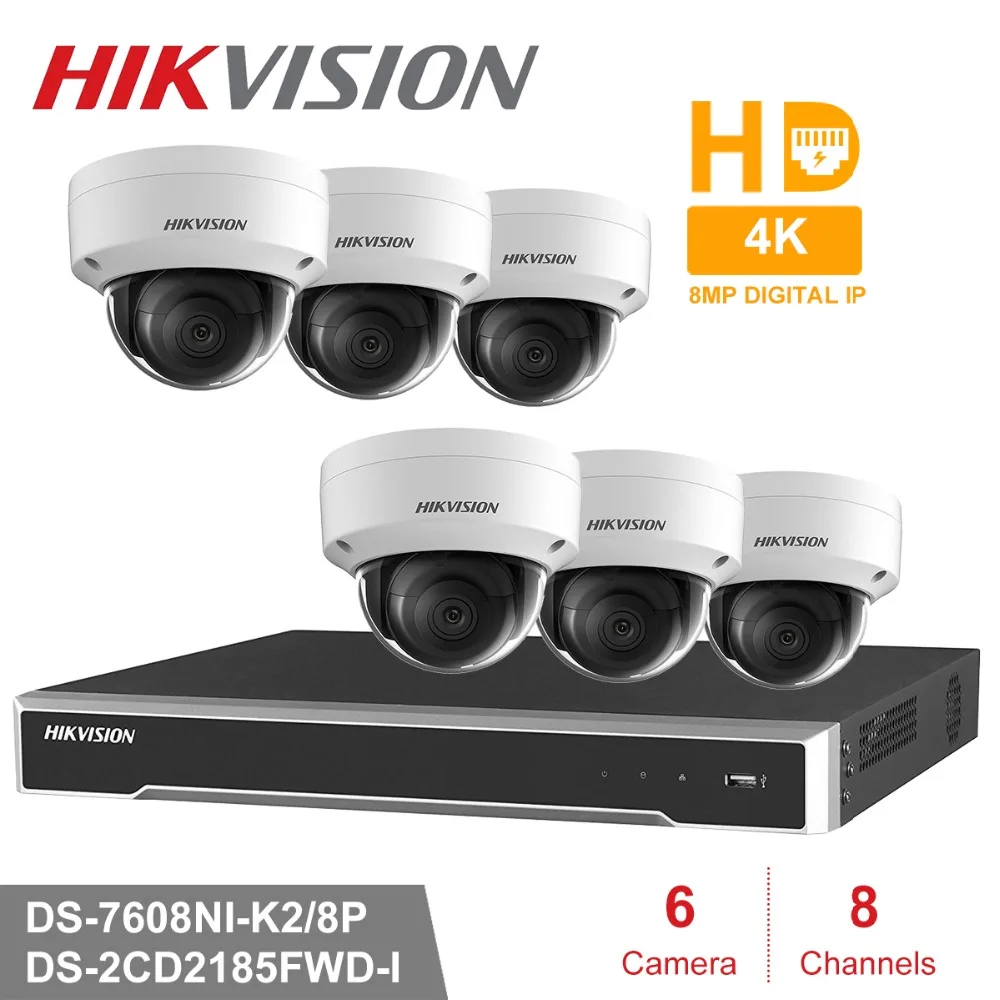 Hik 8CH HD PoE NVR комплект 6 шт. 8MP DS-2CD2185FWD-I CCTV система безопасности купольная наружная ip-камера IR ночного видения набор для наблюдения