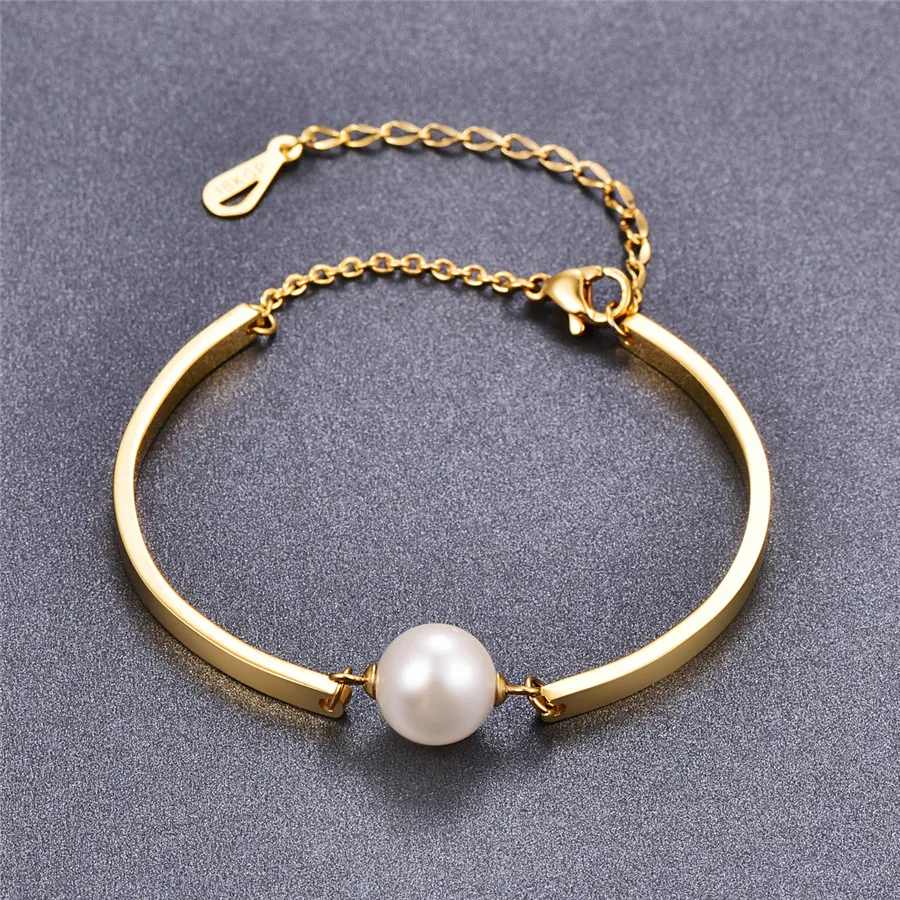 Martick Europe Brand Gold-color Lobster Charm Bracelets With Pearl For Women Fashion Summer Style B208 |