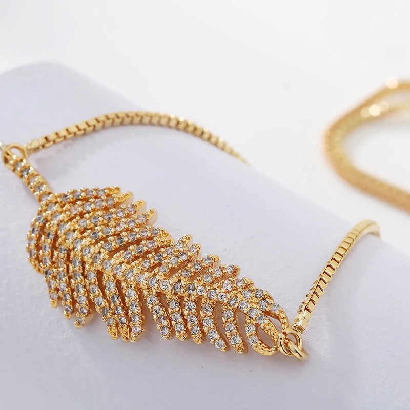 Женский браслет Bojiu регулируемый с циркониевым листом цепочкой на свадьбу BC84 |