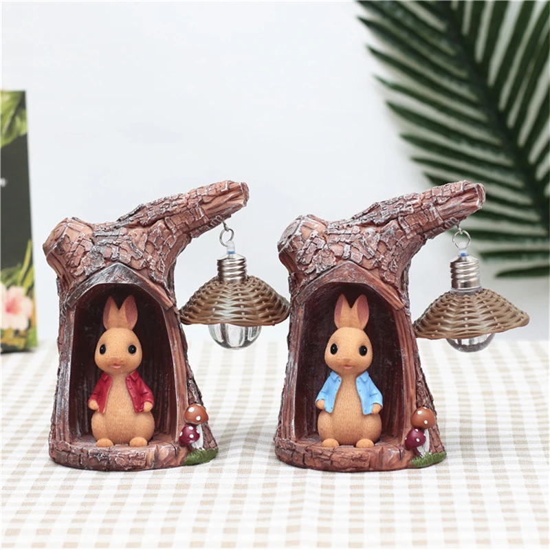 

Resin Craft Garden Rabbit Figurine Lovely Figurines Home Decor Garden Style Decoration Night Light For Living Room Decoration