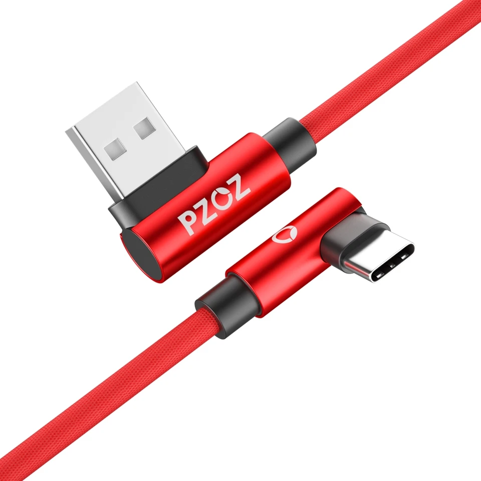 PZOZ 2 м usb c кабель 3,1 Быстрая зарядка 90 градусов нейлоновая оплетка L Тип шнур для передачи данных зарядное устройство для samsung S8 S9 Note 8 9 Xiaomi mi6 mi8 - Цвет: Red