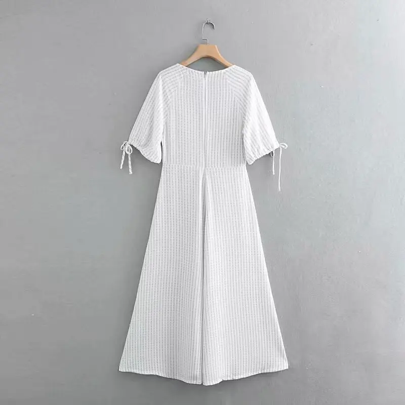 Новое летнее женское длинное платье в полоску с v-образным вырезом и принтом