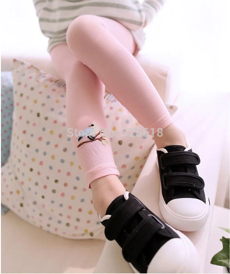 Хлопковые Штаны для маленьких девочек с вышивкой птицы Теплые эластичные