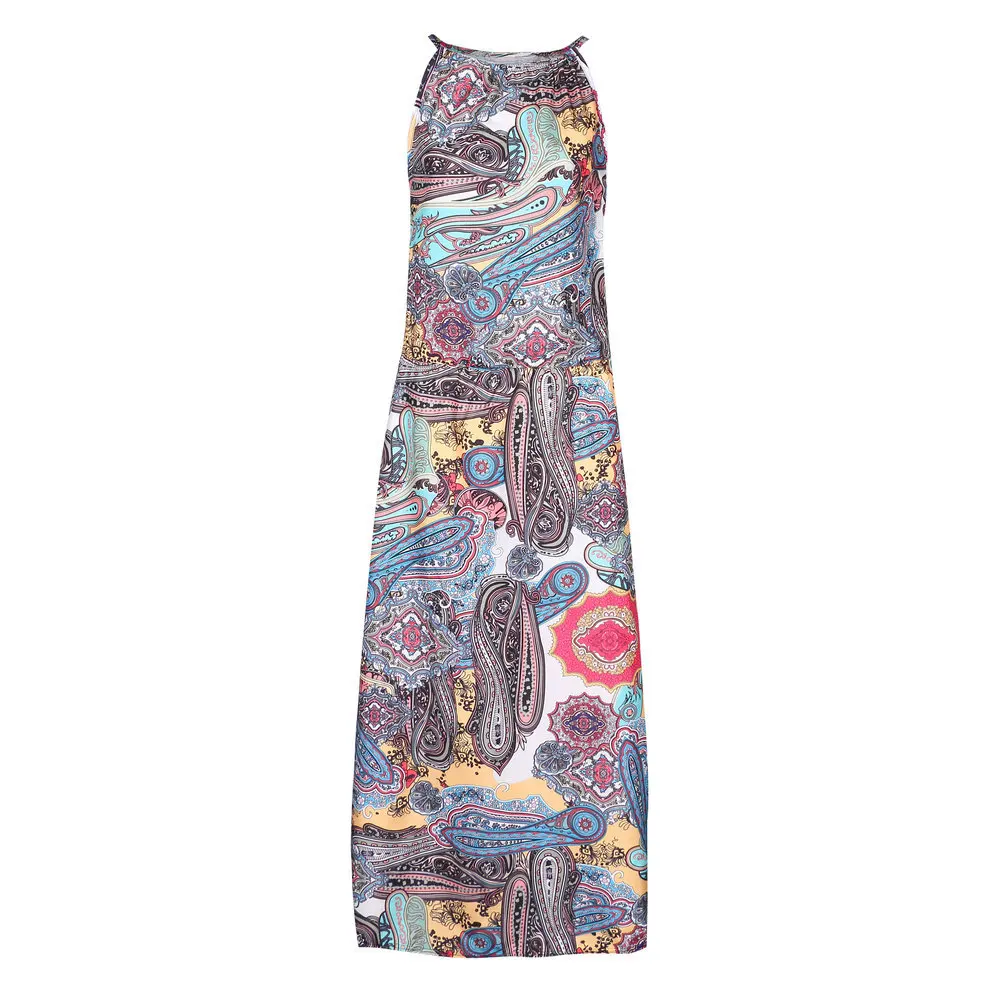 Женщины Boho Платье Богемный Стиль Тотем Цветок Печатных Холтер Шеи Без Рукавов