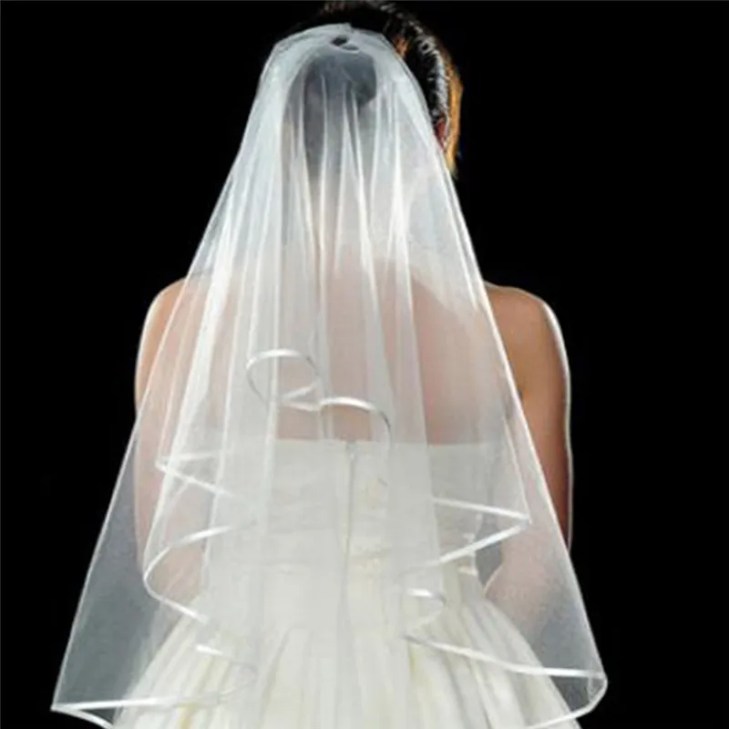 Фата свадебная двухслойная с атласной каймой и гребнем|wedding bridal|bridal weddingbridal comb |