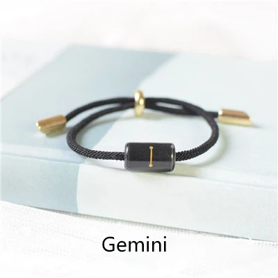 Black - Gemini Счастливая веревка, браслет-цепочка для женщин и мужчин, керамика, гравировка, 12 созвездий, очаровательные браслеты, модные ювелирные изделия, браслеты и браслеты - Окраска металла: Black - Gemini
