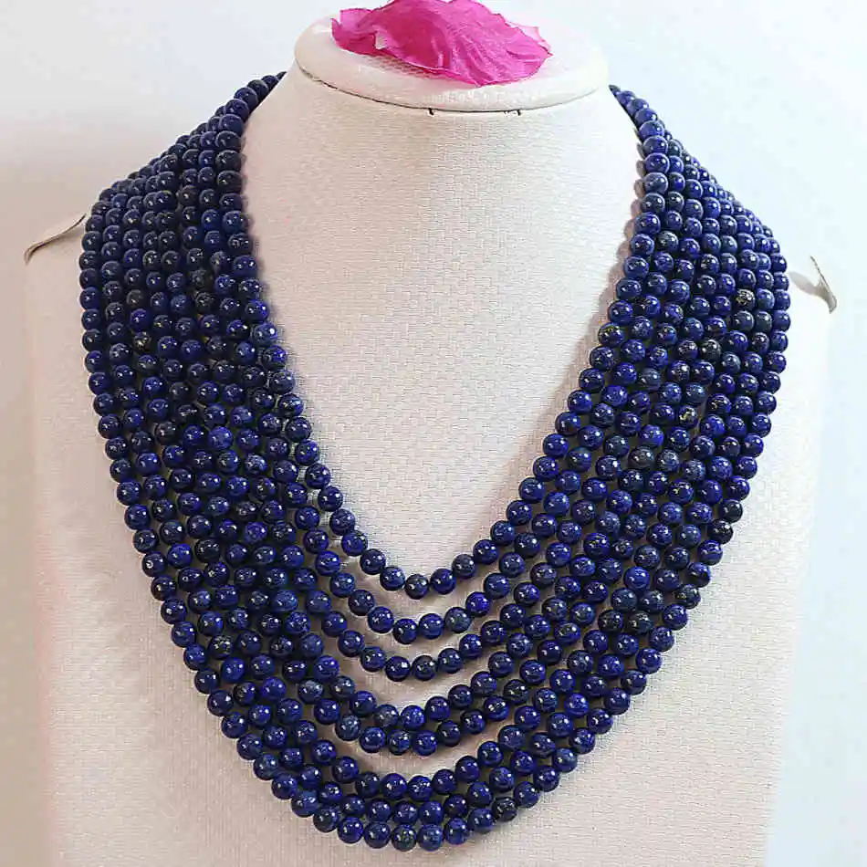 

New lapis lazuli stone 6mm round loose beads 8 rows diy necklace 17-26"B649