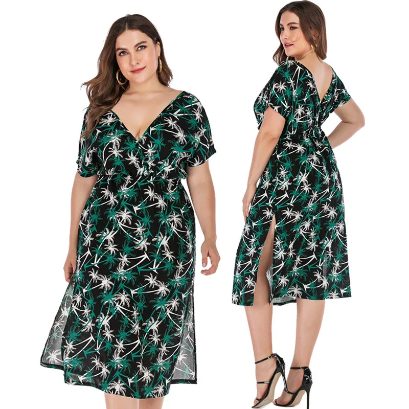 Женское платье с V-образным вырезом большого размера | Женская одежда