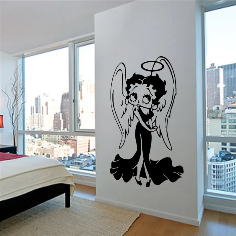 Betty Boop Крылья Ангела стена детской спальни Настенная Наклейка для детской комнаты художественная наклейка Переводные виниловые нарезные наклейки трафарет домашний декор