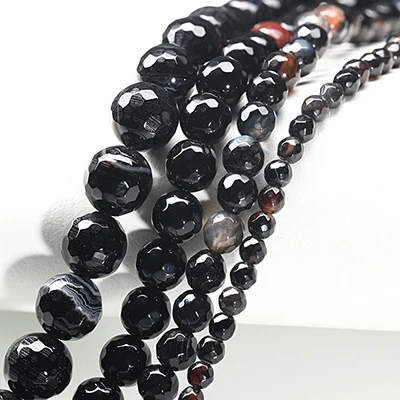 Black line agates 4/6/8/10 мм Ограненный Природный Камень Бисер для рукоделия Круглые бусины для самостоятельного изготовления ювелирных изделий браслет Цепочки и ожерелья Аксессуары - Цвет: Black line agates