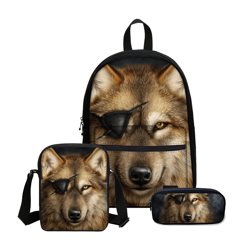 

3D Cute Wolf Printing 3pcs School Bags Set Laptop School Backpacks For Teenager Girls Boys Bagpack Sac A Dos Femme Satchel Kids