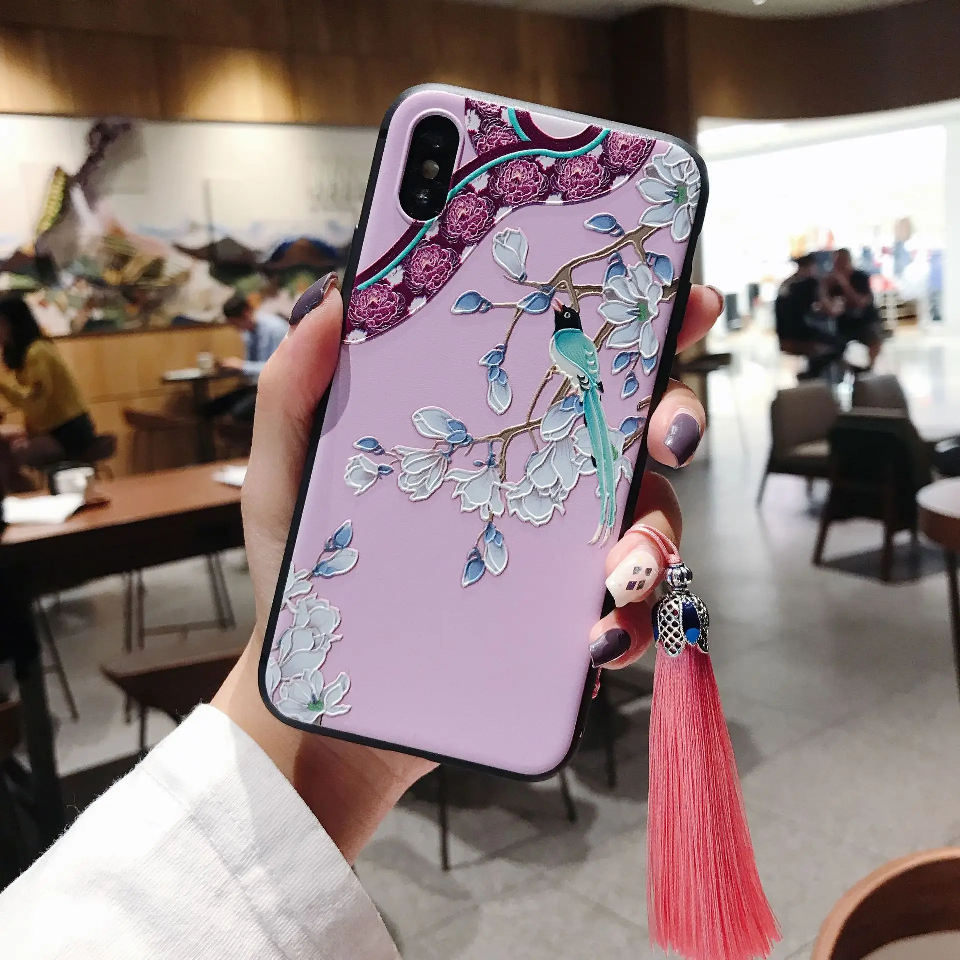 Китайский стиль тисненый чехол для телефона с кисточкой для iPhone 11 Pro Max XS MAX XR мягкая задняя крышка для iPhone X 8 7 6S 6 Plus Coque