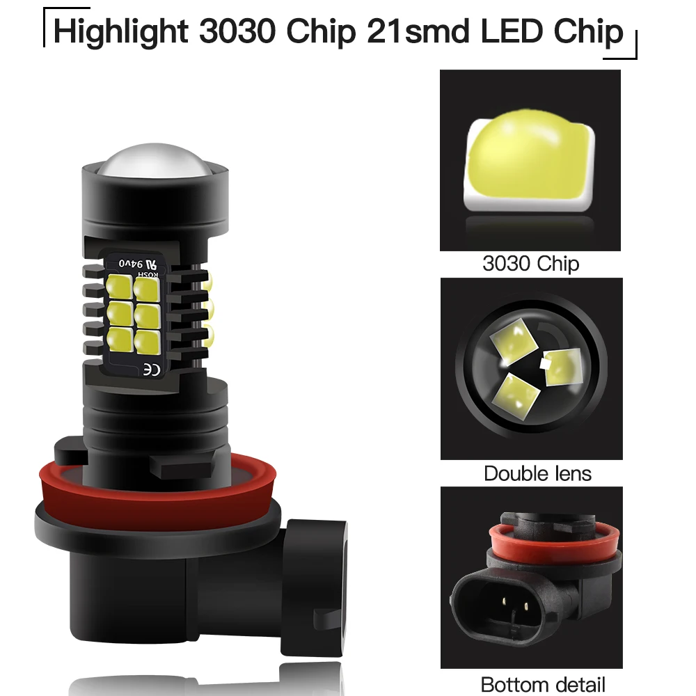 2 шт. автомобильные светодиодсветодиодный лампы H4 H7 H8 H11 HB3 9005 HB4 9006 3030SMD 6000