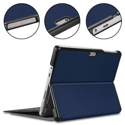 Ультра тонкий чехол из искусственной кожи чехол для microsoft Surface Go 10 дюймов планшет+ стилус три раза нет сна функции пробуждения - Цвет: Тёмно-синий