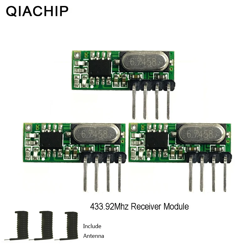 

QIACHIP 3pcs 433Mhz RF Receiver Superheterodyne UHF ASK 433Mhz Remote Control Module Kit Small Size Low Power For Arduino Uno