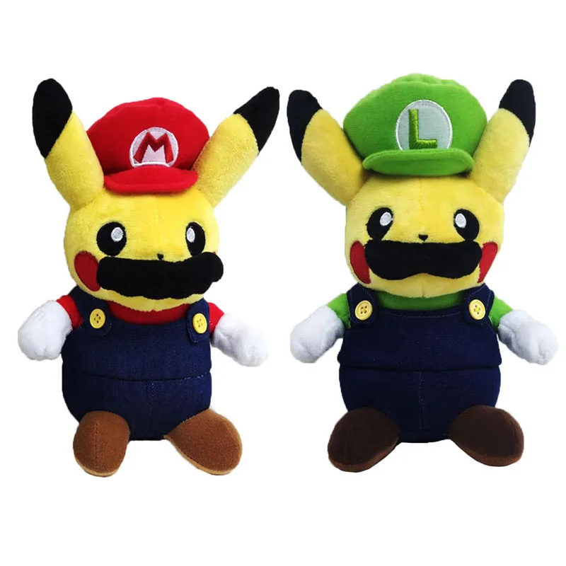 Мультфильм Милый Пикачу Косплей Super Mario Bros Луиджи Марио Плюшевые игрушки Мягкая кукла рождественский подарок для детей 2 стиля